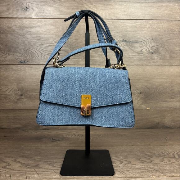 Aldo Mirama Top Handle Cross Body Bag w/ Gold Chain Blue Purse Handbag - Picture 1 of 11